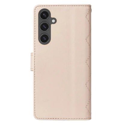 For Samsung Galaxy S24 FE Case Wallet Rhombus Leather Phone Cover with Shoulder Strap, Wrist Strap