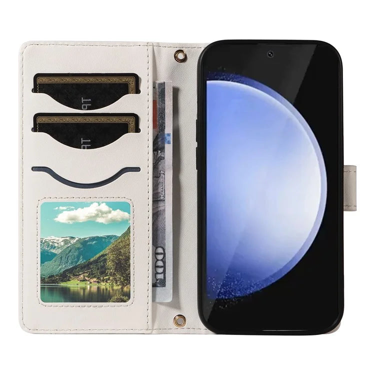For Samsung Galaxy S24 FE Case Wallet Rhombus Leather Phone Cover with Shoulder Strap, Wrist Strap