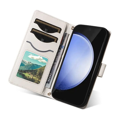 For Samsung Galaxy S24 FE Case Wallet Rhombus Leather Phone Cover with Shoulder Strap, Wrist Strap