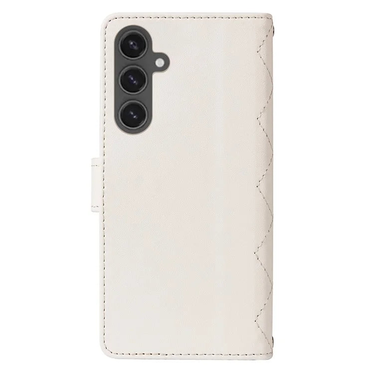 For Samsung Galaxy S24 FE Case Wallet Rhombus Leather Phone Cover with Shoulder Strap, Wrist Strap