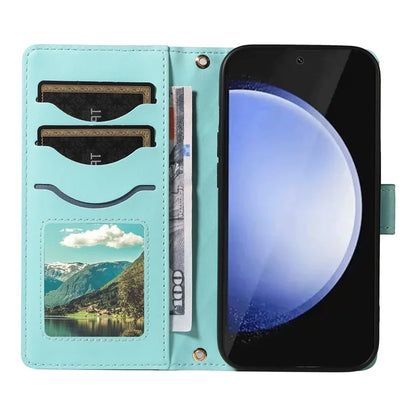 For Samsung Galaxy S24 FE Case Wallet Rhombus Leather Phone Cover with Shoulder Strap, Wrist Strap