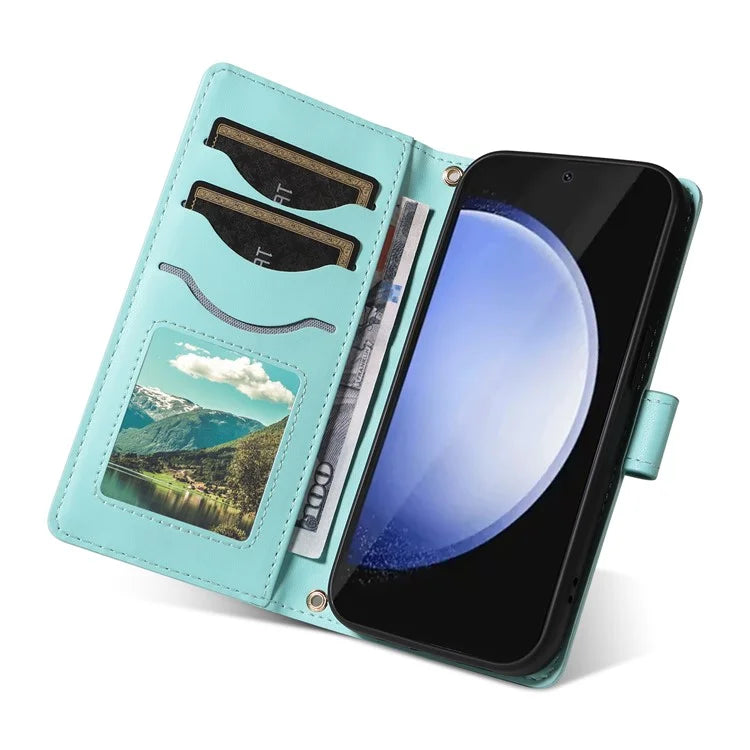 For Samsung Galaxy S24 FE Case Wallet Rhombus Leather Phone Cover with Shoulder Strap, Wrist Strap