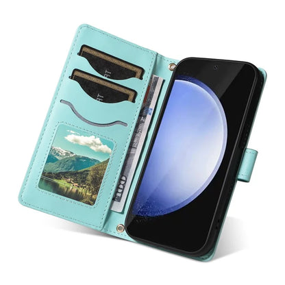 For Samsung Galaxy S24 FE Case Wallet Rhombus Leather Phone Cover with Shoulder Strap, Wrist Strap