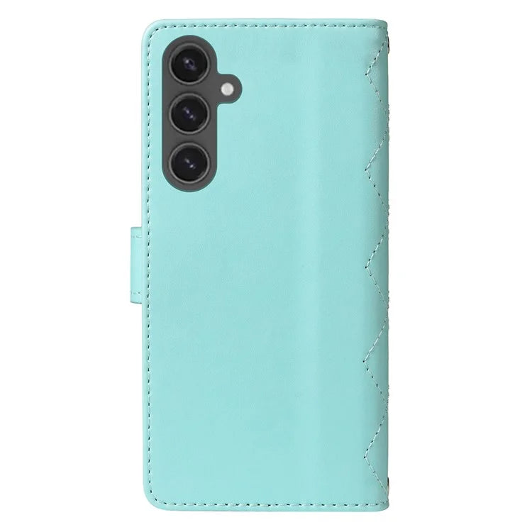 For Samsung Galaxy S24 FE Case Wallet Rhombus Leather Phone Cover with Shoulder Strap, Wrist Strap