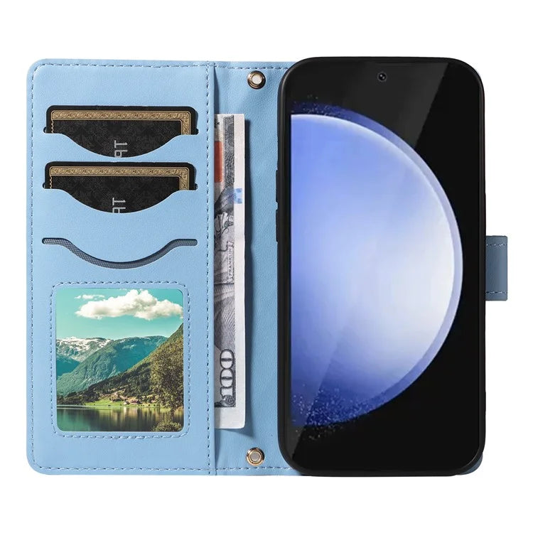 For Samsung Galaxy S24 FE Case Wallet Rhombus Leather Phone Cover with Shoulder Strap, Wrist Strap