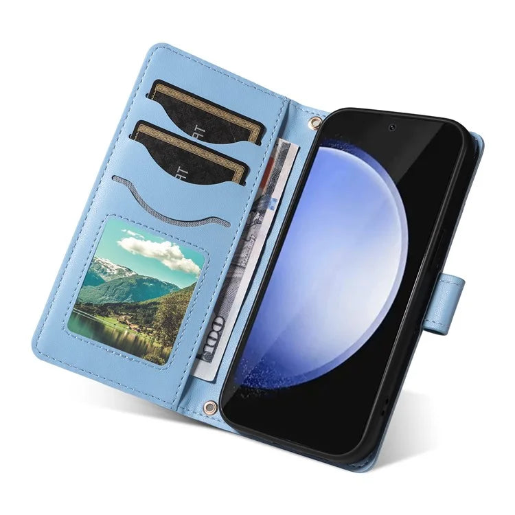 For Samsung Galaxy S24 FE Case Wallet Rhombus Leather Phone Cover with Shoulder Strap, Wrist Strap
