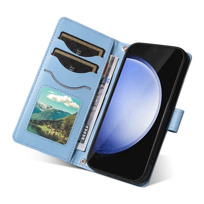 For Samsung Galaxy S24 FE Case Wallet Rhombus Leather Phone Cover with Shoulder Strap, Wrist Strap