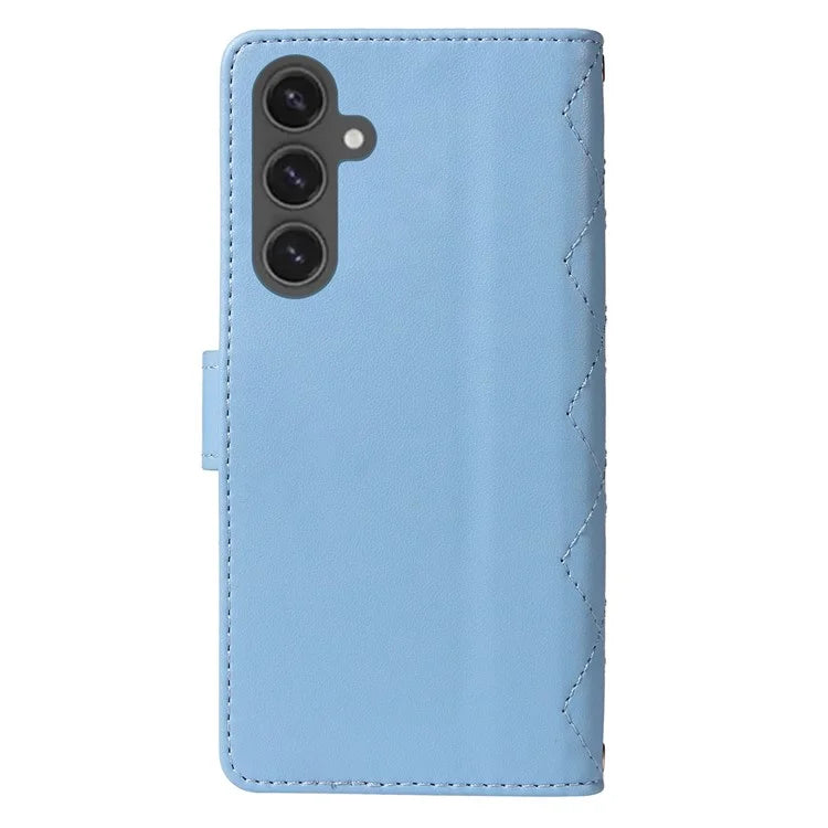 For Samsung Galaxy S24 FE Case Wallet Rhombus Leather Phone Cover with Shoulder Strap, Wrist Strap