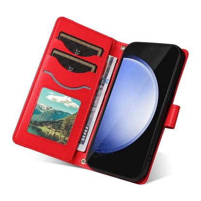 For Samsung Galaxy S24 FE Case Wallet Rhombus Leather Phone Cover with Shoulder Strap, Wrist Strap