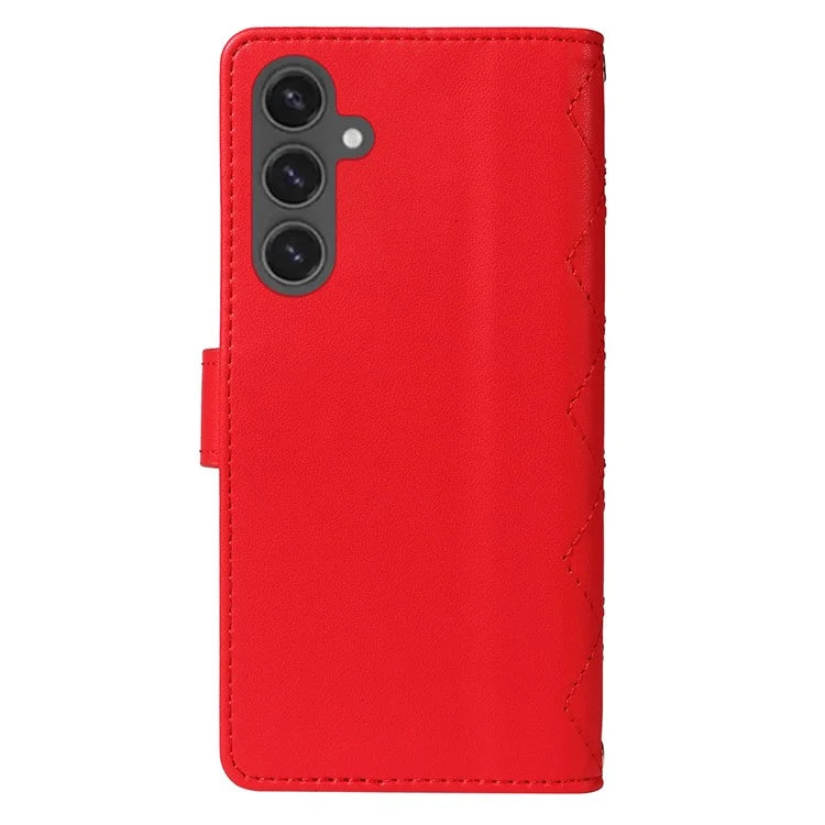 For Samsung Galaxy S24 FE Case Wallet Rhombus Leather Phone Cover with Shoulder Strap, Wrist Strap