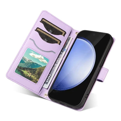 For Samsung Galaxy S24 FE Case Wallet Rhombus Leather Phone Cover with Shoulder Strap, Wrist Strap