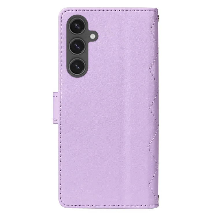 For Samsung Galaxy S24 FE Case Wallet Rhombus Leather Phone Cover with Shoulder Strap, Wrist Strap