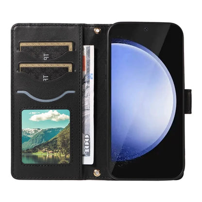 For Samsung Galaxy S24 FE Case Wallet Rhombus Leather Phone Cover with Shoulder Strap, Wrist Strap