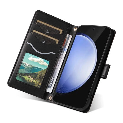 For Samsung Galaxy S24 FE Case Wallet Rhombus Leather Phone Cover with Shoulder Strap, Wrist Strap