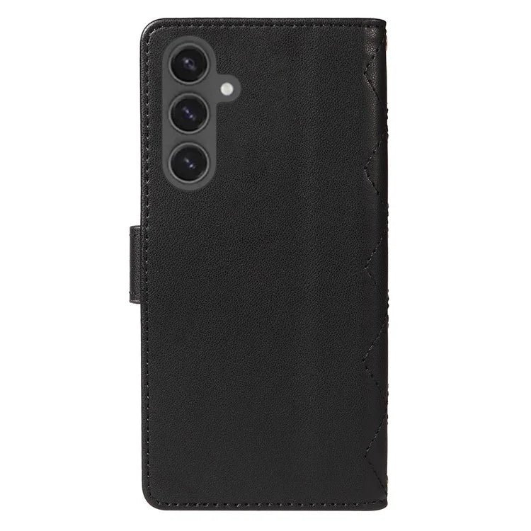 For Samsung Galaxy S24 FE Case Wallet Rhombus Leather Phone Cover with Shoulder Strap, Wrist Strap