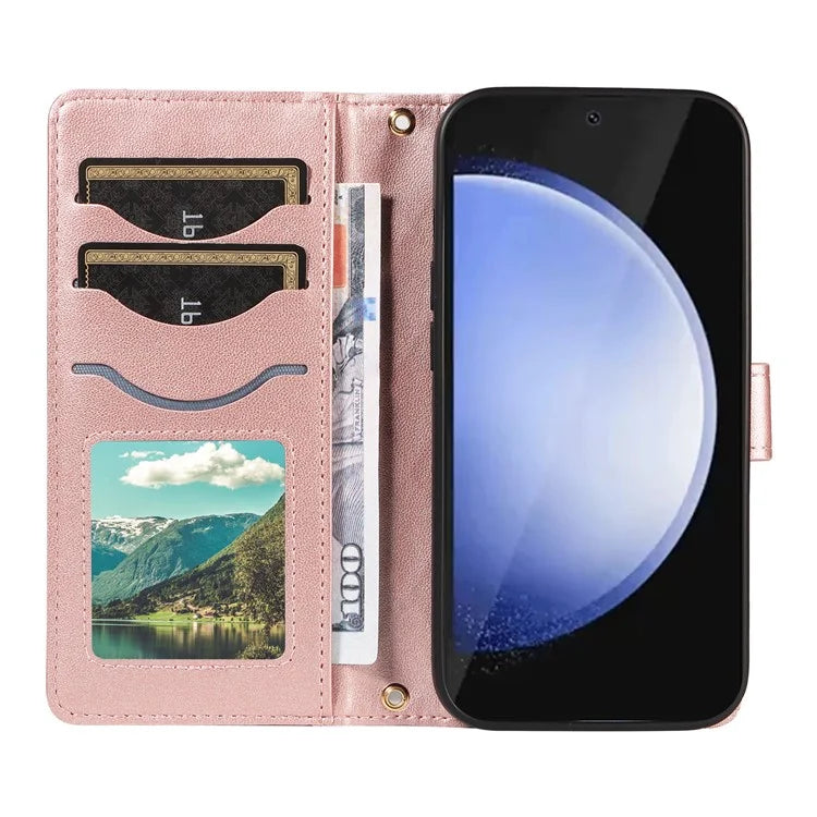 For Samsung Galaxy S24 FE Case Wallet Rhombus Leather Phone Cover with Shoulder Strap, Wrist Strap