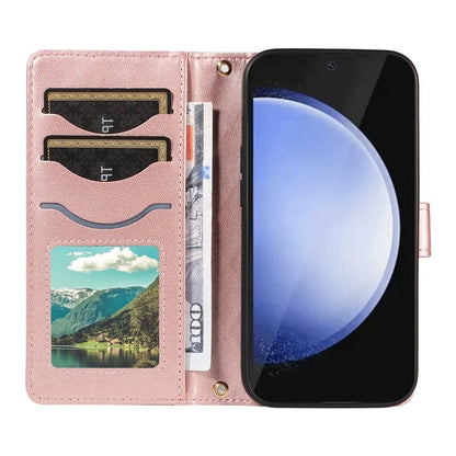 For Samsung Galaxy S24 FE Case Wallet Rhombus Leather Phone Cover with Shoulder Strap, Wrist Strap