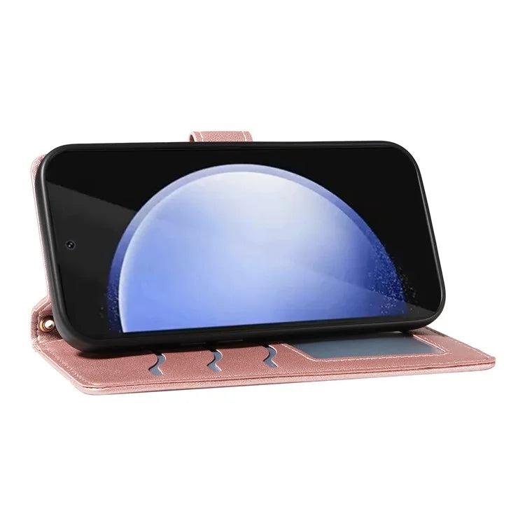 For Samsung Galaxy S24 FE Case Wallet Rhombus Leather Phone Cover with Shoulder Strap, Wrist Strap
