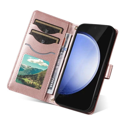 For Samsung Galaxy S24 FE Case Wallet Rhombus Leather Phone Cover with Shoulder Strap, Wrist Strap