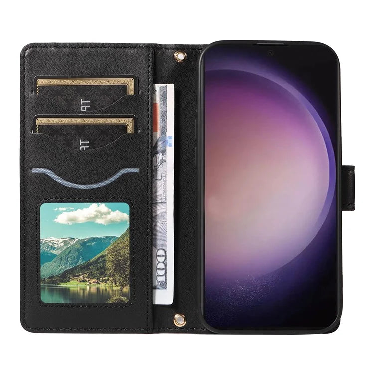 For Samsung Galaxy S24 Ultra Case Wallet Rhombus Leather Phone Cover with Shoulder Strap, Wrist Strap