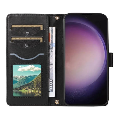 For Samsung Galaxy S24 Ultra Case Wallet Rhombus Leather Phone Cover with Shoulder Strap, Wrist Strap