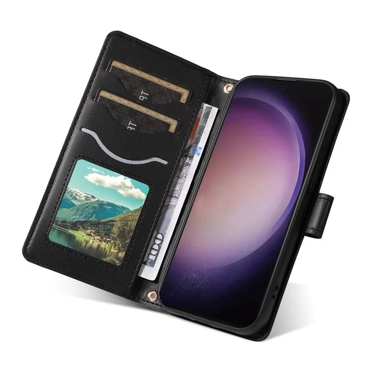 For Samsung Galaxy S24 Ultra Case Wallet Rhombus Leather Phone Cover with Shoulder Strap, Wrist Strap