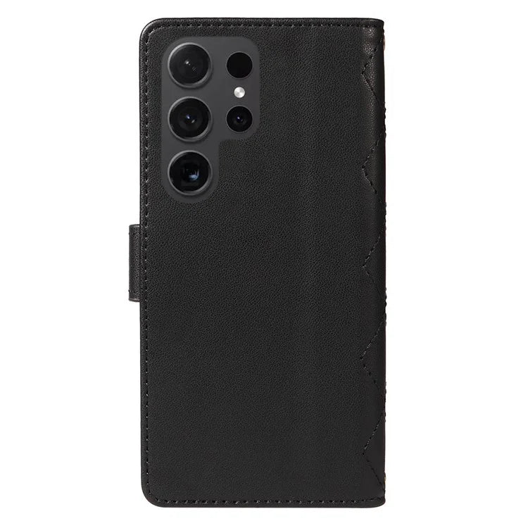 For Samsung Galaxy S24 Ultra Case Wallet Rhombus Leather Phone Cover with Shoulder Strap, Wrist Strap