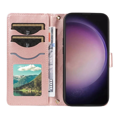 For Samsung Galaxy S24 Ultra Case Wallet Rhombus Leather Phone Cover with Shoulder Strap, Wrist Strap
