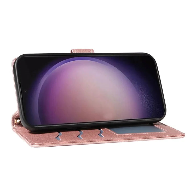 For Samsung Galaxy S24 Ultra Case Wallet Rhombus Leather Phone Cover with Shoulder Strap, Wrist Strap