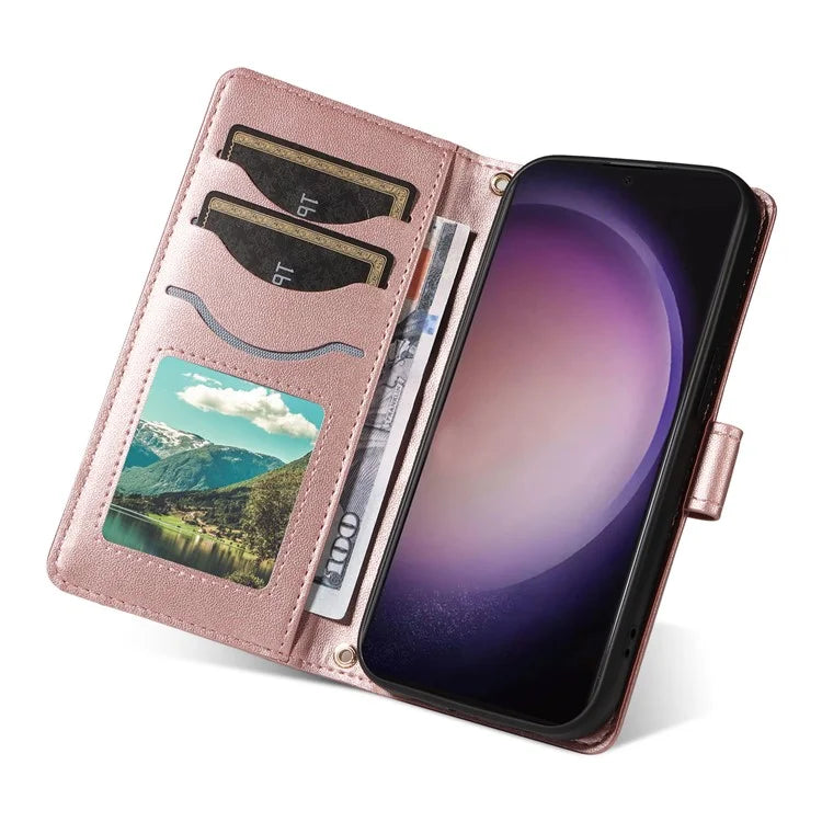For Samsung Galaxy S24 Ultra Case Wallet Rhombus Leather Phone Cover with Shoulder Strap, Wrist Strap