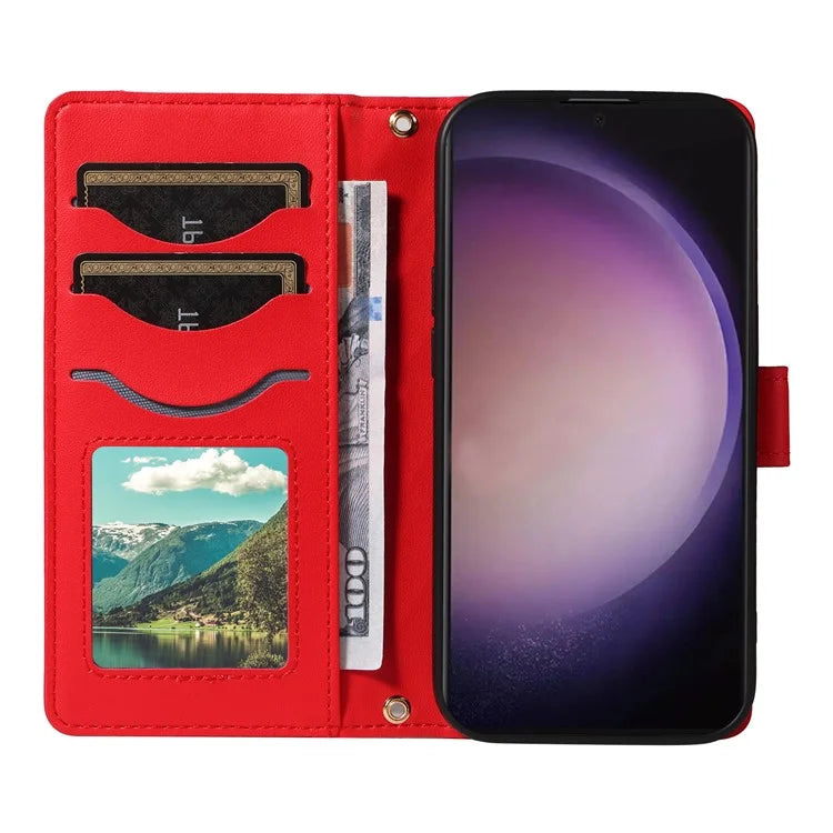 For Samsung Galaxy S24 Ultra Case Wallet Rhombus Leather Phone Cover with Shoulder Strap, Wrist Strap
