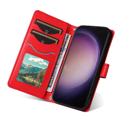 For Samsung Galaxy S24 Ultra Case Wallet Rhombus Leather Phone Cover with Shoulder Strap, Wrist Strap
