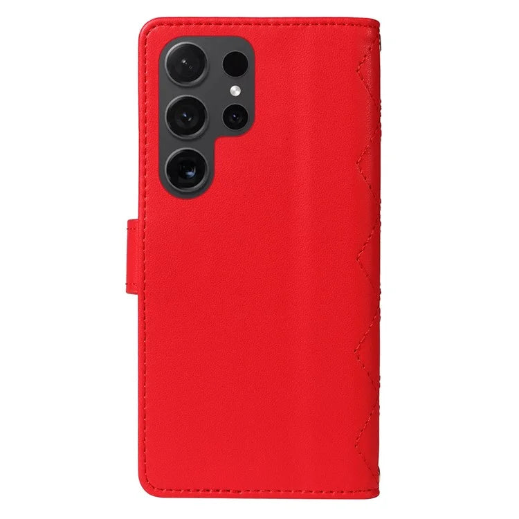 For Samsung Galaxy S24 Ultra Case Wallet Rhombus Leather Phone Cover with Shoulder Strap, Wrist Strap