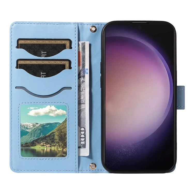 For Samsung Galaxy S24 Ultra Case Wallet Rhombus Leather Phone Cover with Shoulder Strap, Wrist Strap