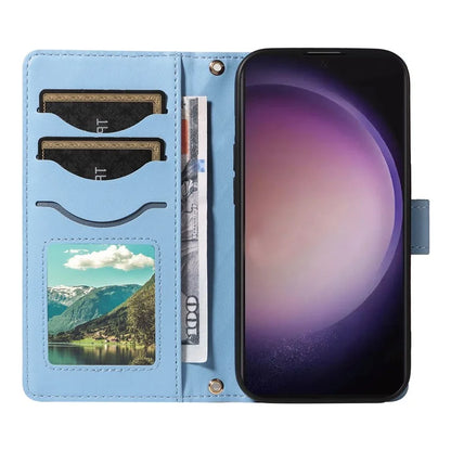 For Samsung Galaxy S24 Ultra Case Wallet Rhombus Leather Phone Cover with Shoulder Strap, Wrist Strap