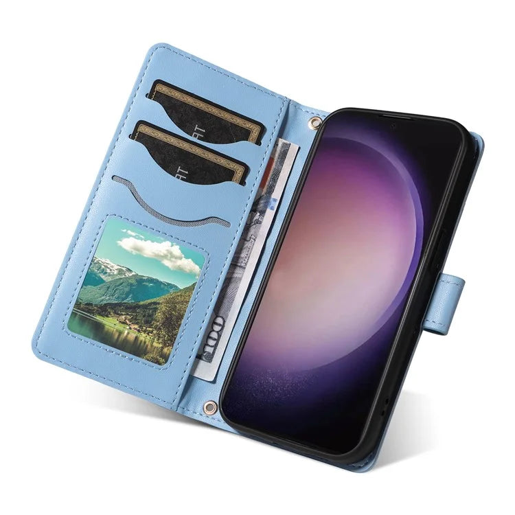 For Samsung Galaxy S24 Ultra Case Wallet Rhombus Leather Phone Cover with Shoulder Strap, Wrist Strap