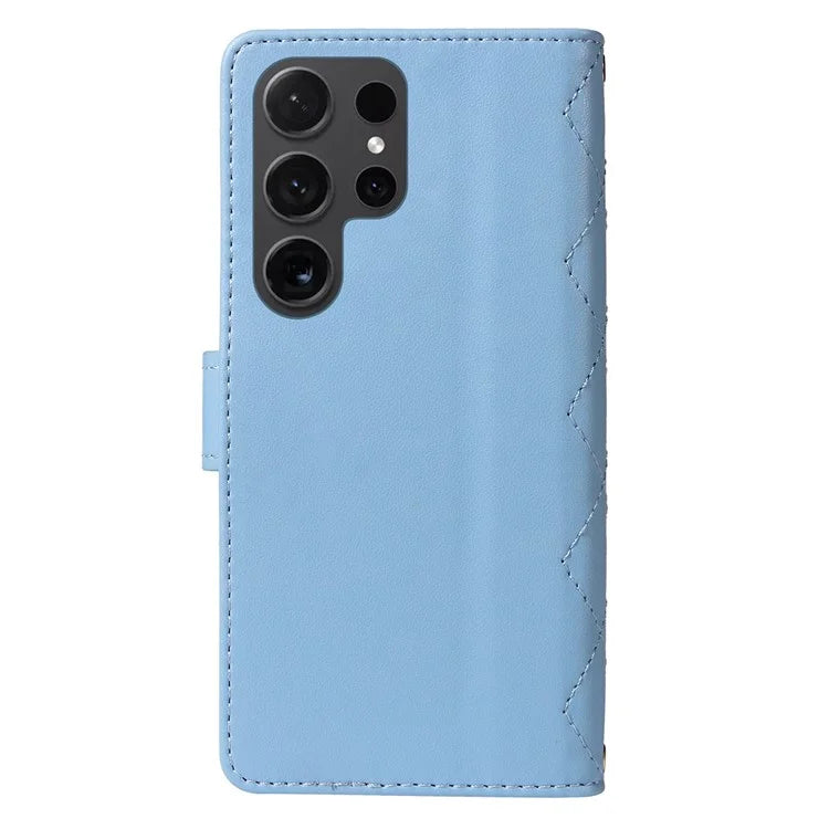 For Samsung Galaxy S24 Ultra Case Wallet Rhombus Leather Phone Cover with Shoulder Strap, Wrist Strap