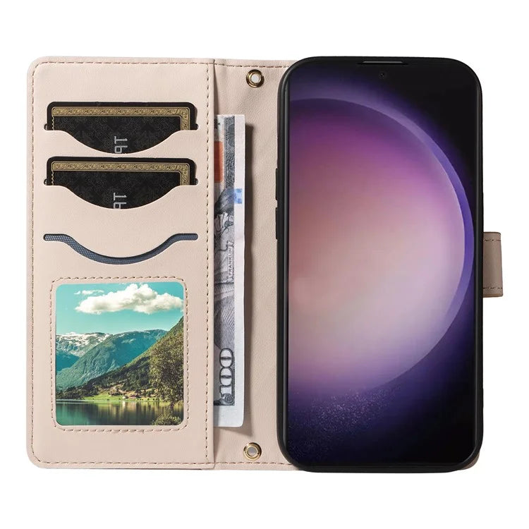 For Samsung Galaxy S24 Ultra Case Wallet Rhombus Leather Phone Cover with Shoulder Strap, Wrist Strap