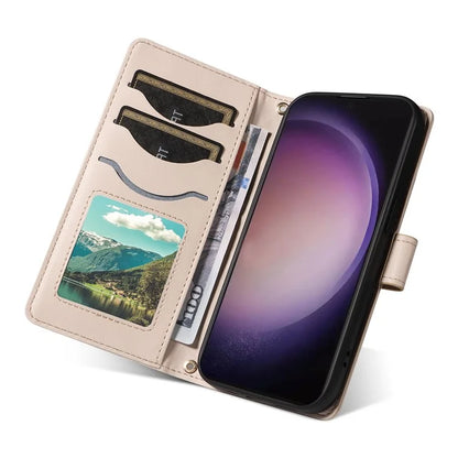 For Samsung Galaxy S24 Ultra Case Wallet Rhombus Leather Phone Cover with Shoulder Strap, Wrist Strap
