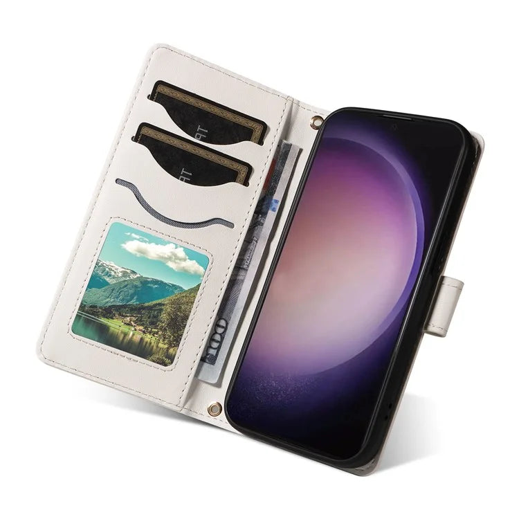 For Samsung Galaxy S24 Ultra Case Wallet Rhombus Leather Phone Cover with Shoulder Strap, Wrist Strap