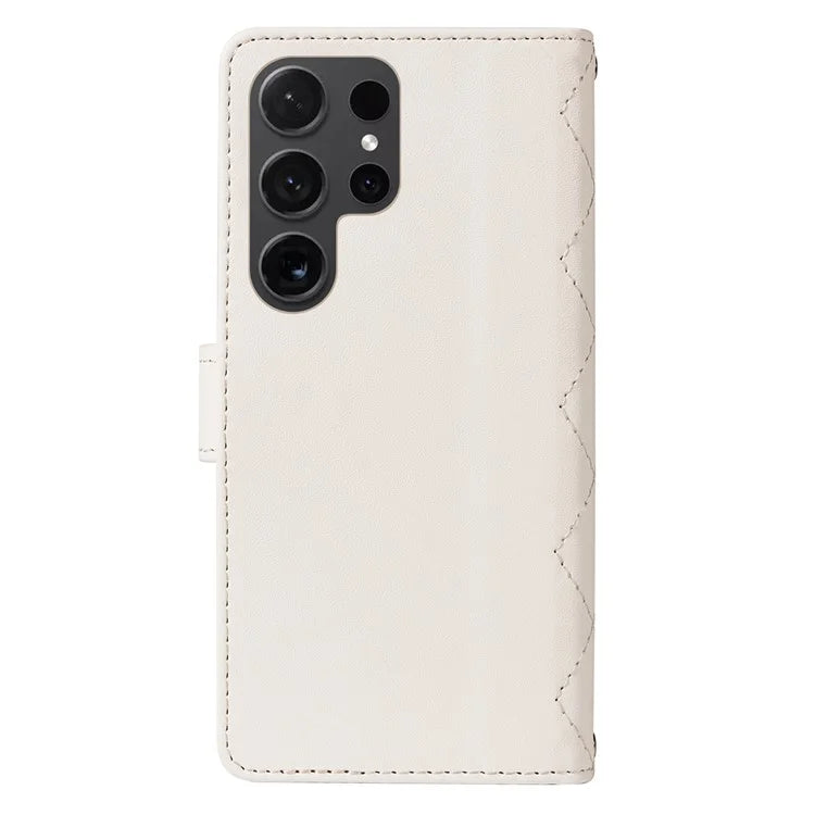For Samsung Galaxy S24 Ultra Case Wallet Rhombus Leather Phone Cover with Shoulder Strap, Wrist Strap