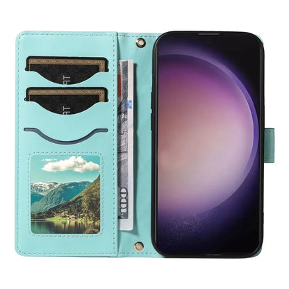 For Samsung Galaxy S24 Ultra Case Wallet Rhombus Leather Phone Cover with Shoulder Strap, Wrist Strap