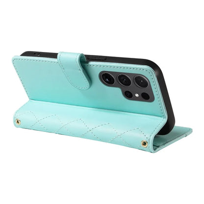 For Samsung Galaxy S24 Ultra Case Wallet Rhombus Leather Phone Cover with Shoulder Strap, Wrist Strap