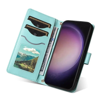 For Samsung Galaxy S24 Ultra Case Wallet Rhombus Leather Phone Cover with Shoulder Strap, Wrist Strap