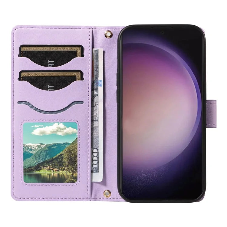 For Samsung Galaxy S24 Ultra Case Wallet Rhombus Leather Phone Cover with Shoulder Strap, Wrist Strap