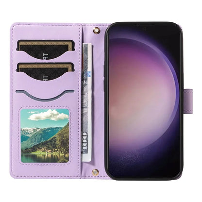 For Samsung Galaxy S24 Ultra Case Wallet Rhombus Leather Phone Cover with Shoulder Strap, Wrist Strap