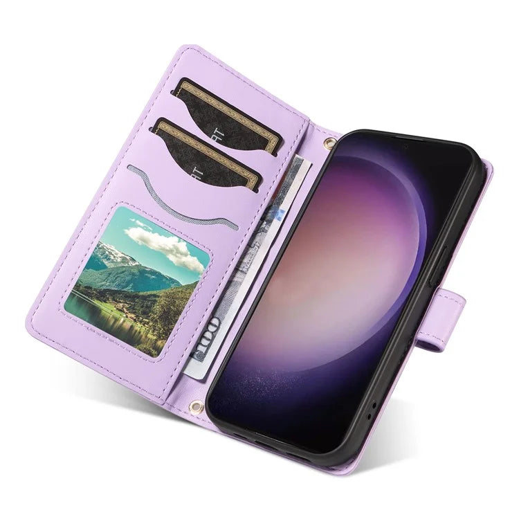 For Samsung Galaxy S24 Ultra Case Wallet Rhombus Leather Phone Cover with Shoulder Strap, Wrist Strap