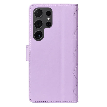 For Samsung Galaxy S24 Ultra Case Wallet Rhombus Leather Phone Cover with Shoulder Strap, Wrist Strap