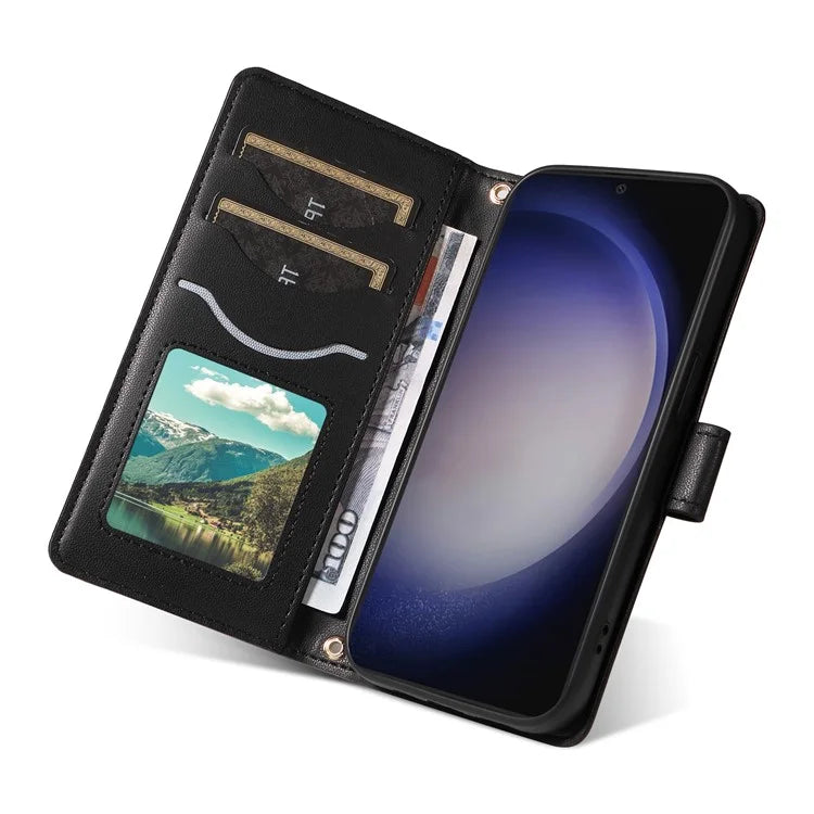 For Samsung Galaxy S24+ Case Wallet Rhombus Leather Phone Cover with Shoulder Strap, Wrist Strap