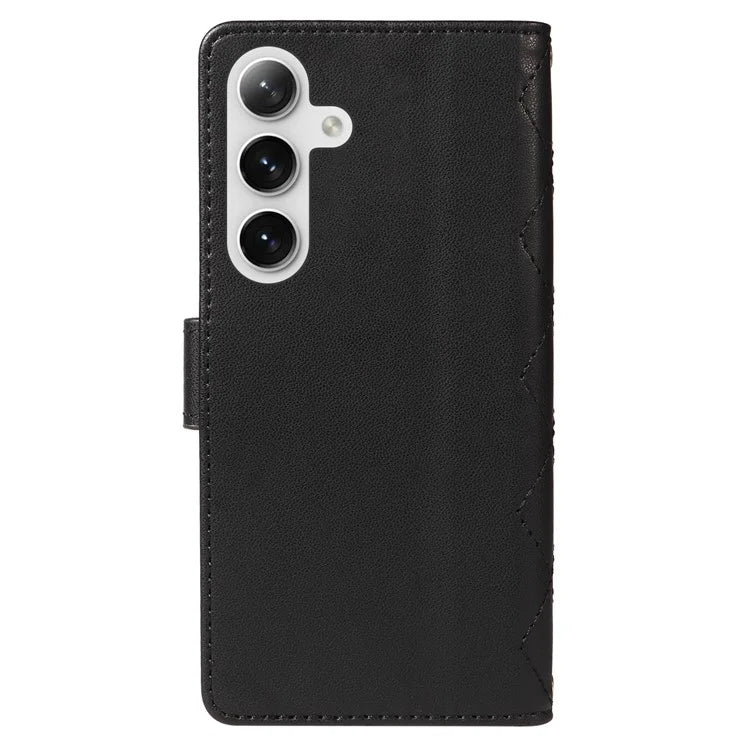 For Samsung Galaxy S24+ Case Wallet Rhombus Leather Phone Cover with Shoulder Strap, Wrist Strap